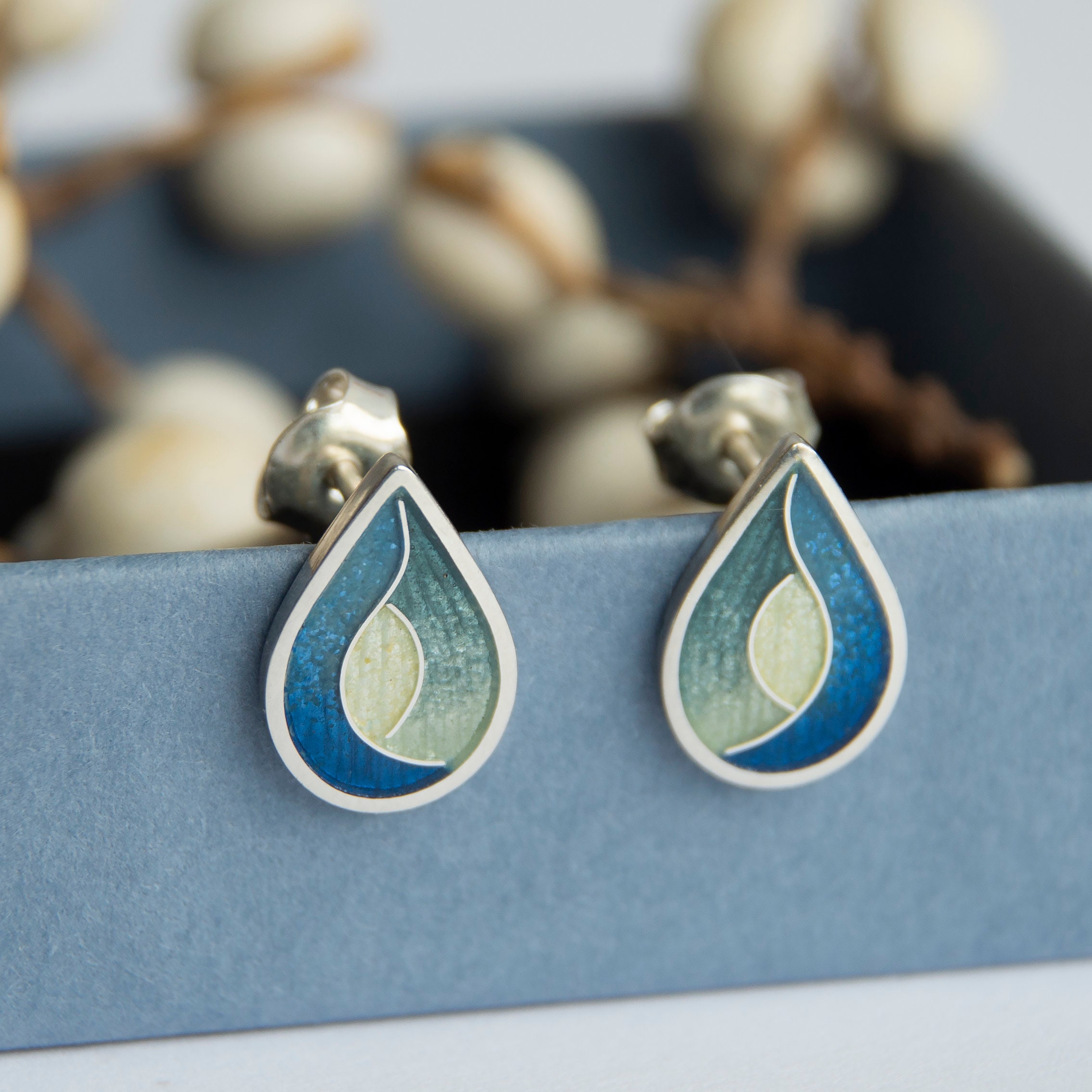 Artners Gallery Cloisonne Sterling Silver Enamel Earrings Teardrop Studs, Enamel  Earrings, Cloisonne Enamel And Sterling Silver, image size:2270x2271