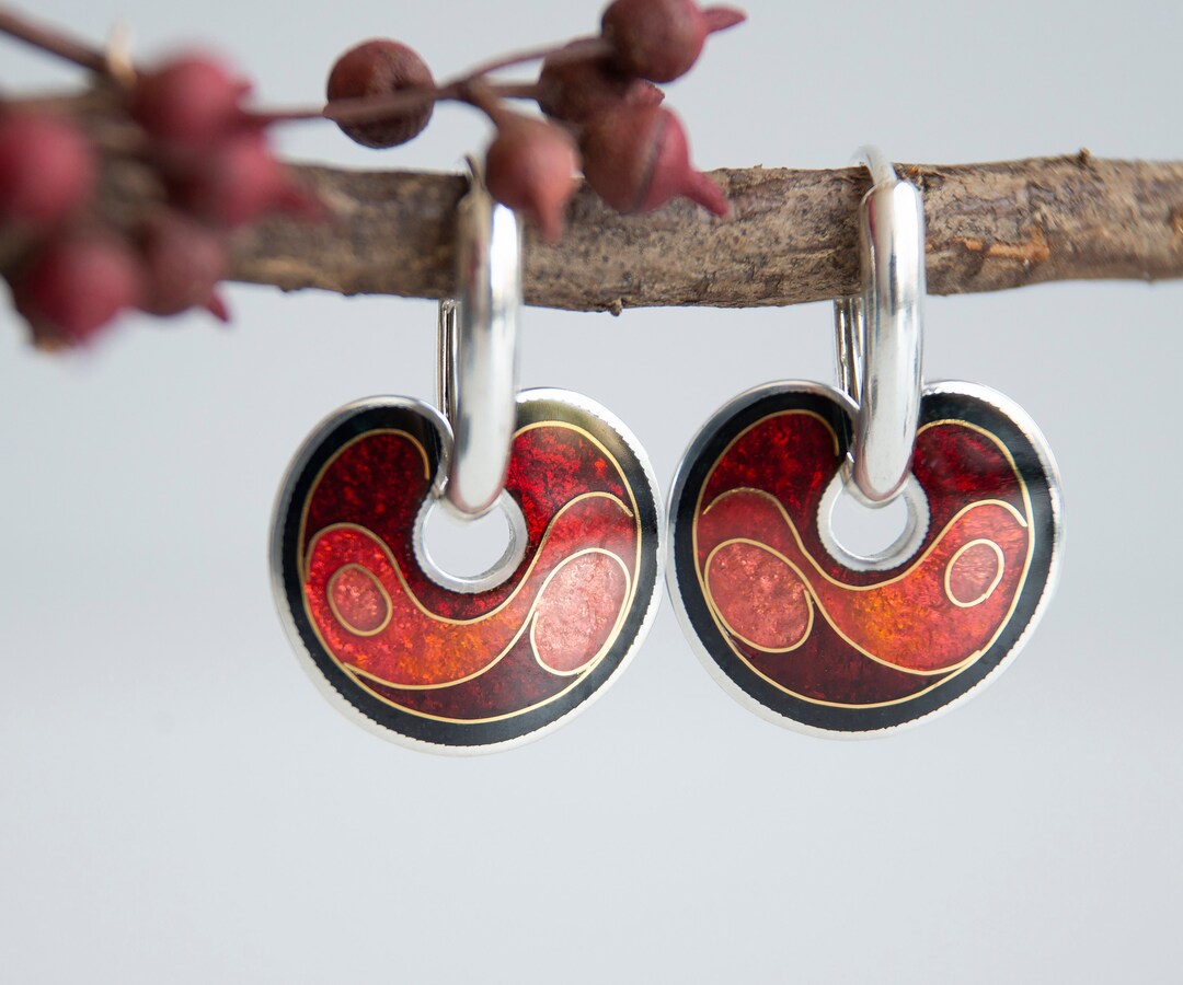 Cherry Enamel Earrings Cloisonne Enamel and Sterling Silver Etsy