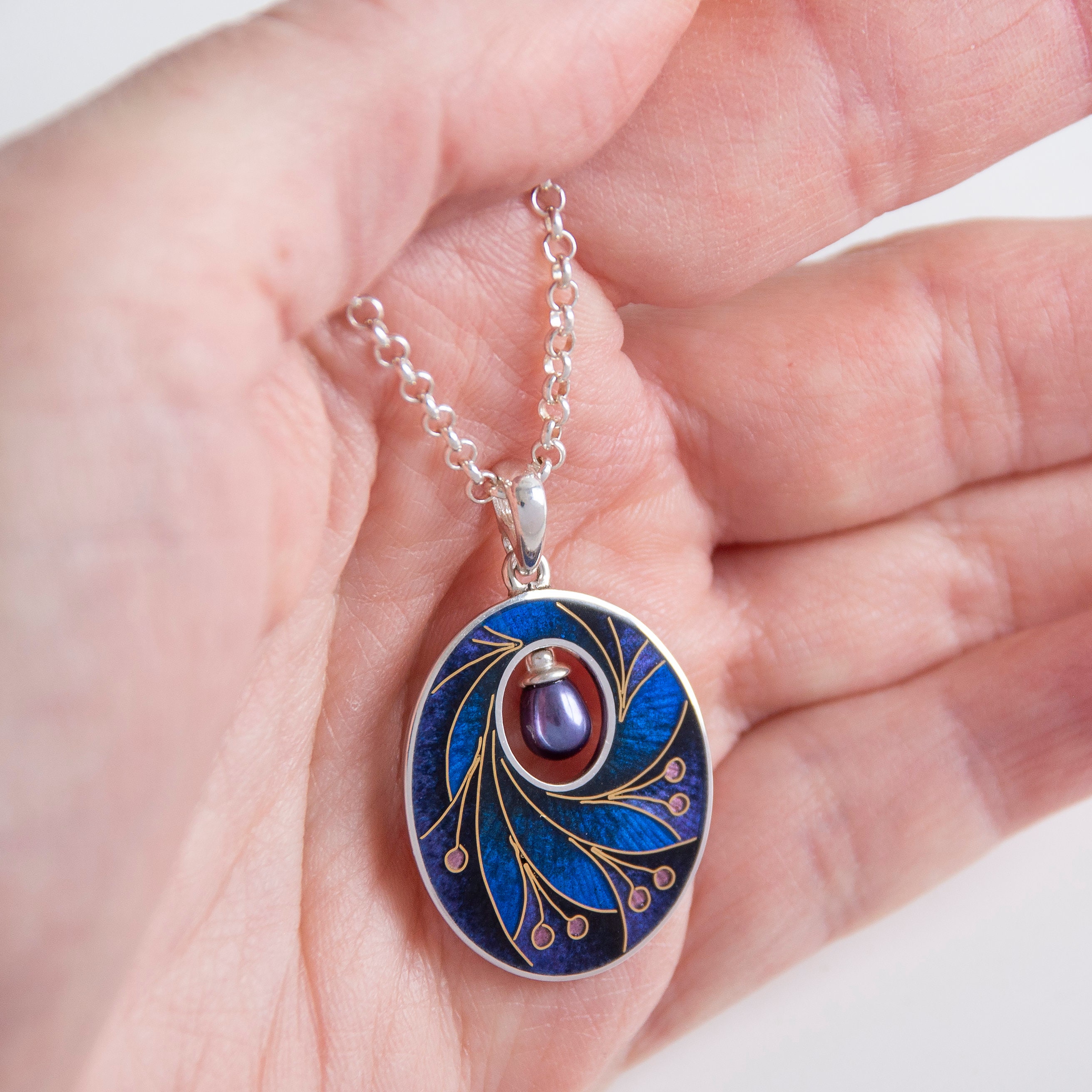 Art Nouveau Enamel Necklace Marzeasites and Mother-of-pearl