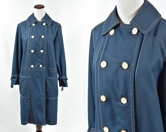 1960's Dark Blue Canvas Contrast Stitch Double-Breasted Trench Coat