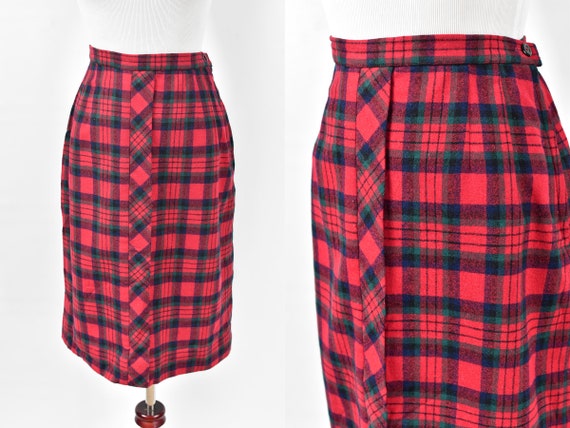 1950's 'Bobbie Brooks' Red Plaid Wool Straight Sk… - image 1