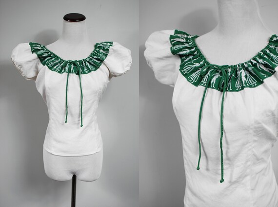 1940's White Cotton Embroidered Dancing Couple Fol