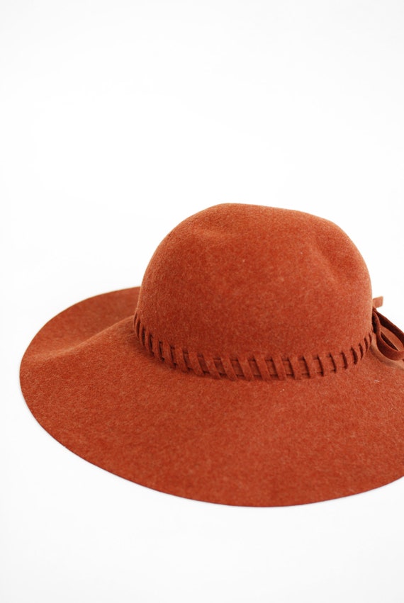 1960's Rust Felted Wool Wide-brim Floppy Hat - image 8