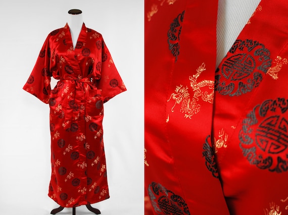 NWT 1970's Chinese Dragon Red Rayon Brocade Unisex