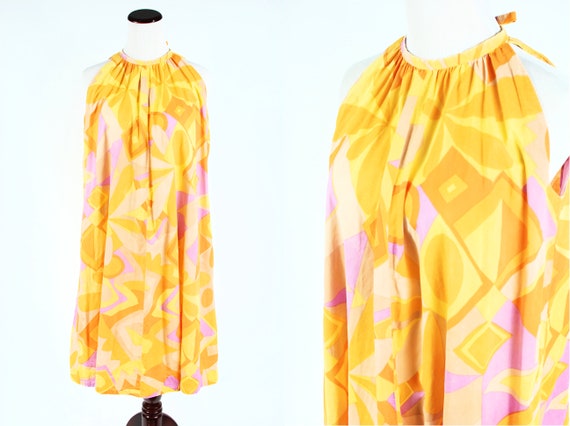 1960's Mod Bright Abstract-print Cotton Sleeveless