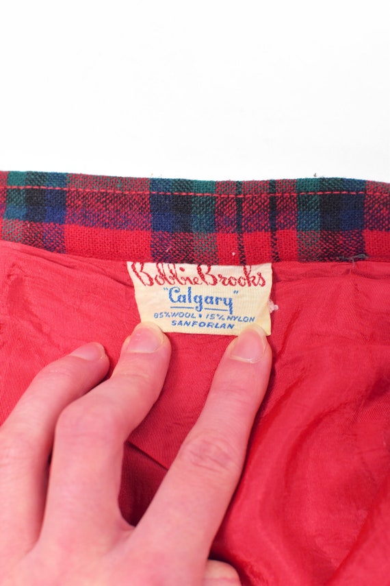 1950's 'Bobbie Brooks' Red Plaid Wool Straight Sk… - image 7