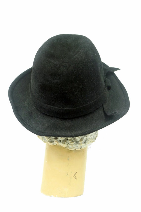 1960's Black Wool Felt Bow Fedora Hat - image 3