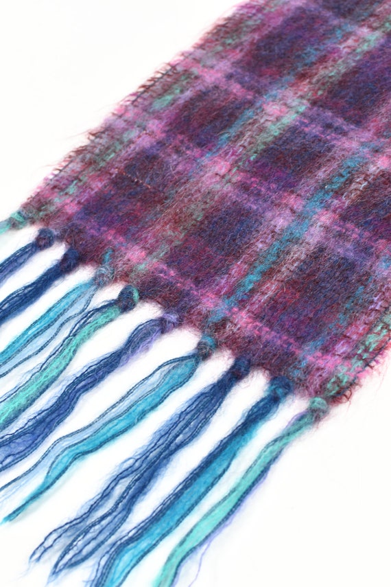 1960's Purple & Blue Plaid Mohair/ Wool Long Knit… - image 7