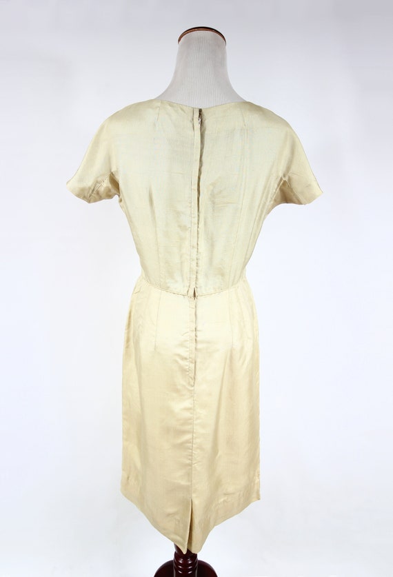 1950's Butter Yellow Raw Silk Floral Lace Sheath … - image 4