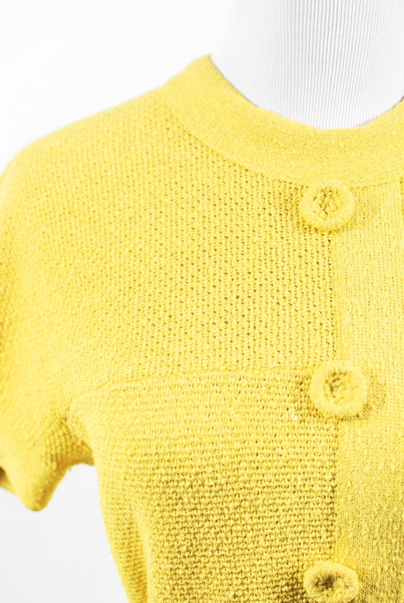 1960's Mod Bright Yellow Linen & Wool Knit Short-… - image 6