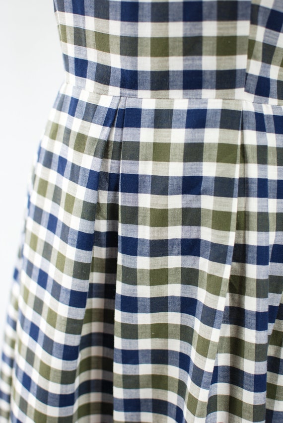 1950's Cotton Blue & Green Checkered Sleeveless D… - image 6