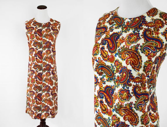 1960's Cotton Rainbow Paisley Sleeveless Shift Dre