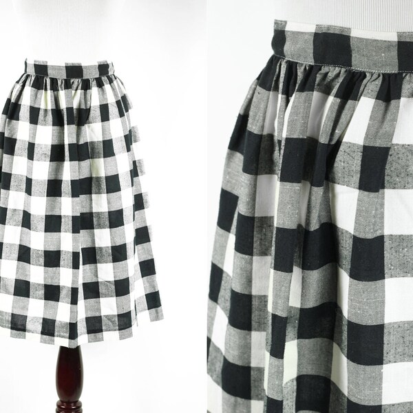 Falda de cintura alta de la década de 1980 black & blanco Gingham