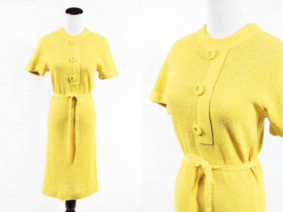 1960's Mod Bright Yellow Linen & Wool Knit Short-… - image 1