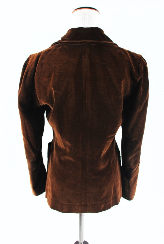 1960's Chocolate Brown Velvet Puff-sleeve Pocket … - image 4