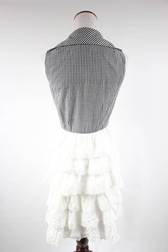 1950's Black & White Gingham Cotton Eyelet Ruffle… - image 4