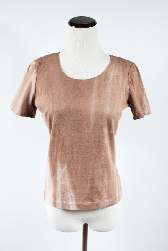 Vtg 1970's Handmade Brown Tie-dye Cotton T-shirt - image 2