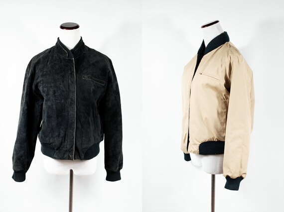 1980's Reversible Black Suede & Tan Bomber Jacket - image 1