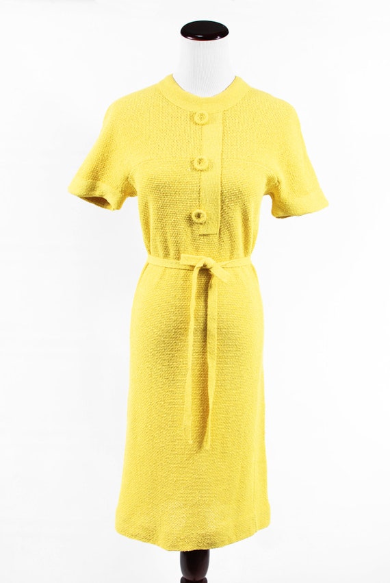 1960's Mod Bright Yellow Linen & Wool Knit Short-… - image 2