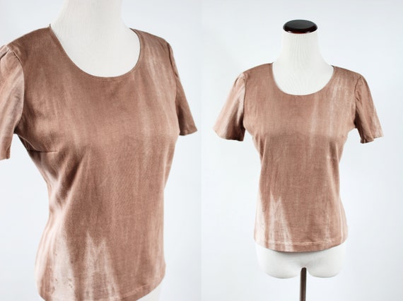 Vtg 1970's Handmade Brown Tie-dye Cotton T-shirt - image 1