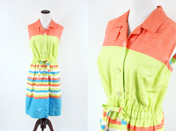 1960's Sherbet Striped Cotton Sleeveless Sundress