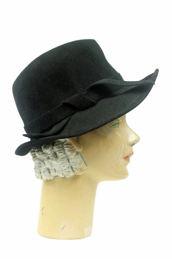 1960's Black Wool Felt Bow Fedora Hat - image 2