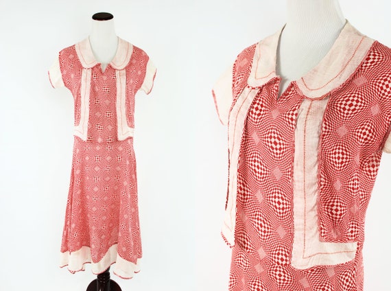 1920's Red Checkered Jacket Dress