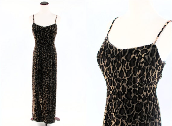 1990's Silk Velvet Leopard Print Spaghetti-strap M