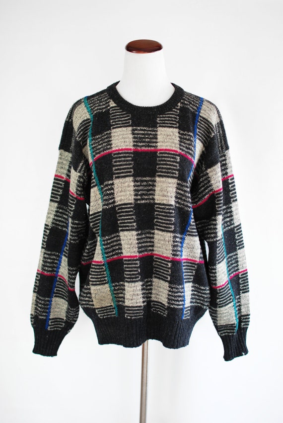 1980's Checkered Shetland Wool Knit Pullover Swea… - image 2