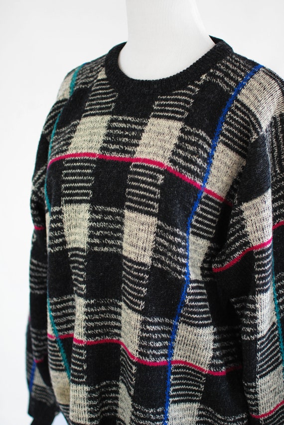 1980's Checkered Shetland Wool Knit Pullover Swea… - image 5