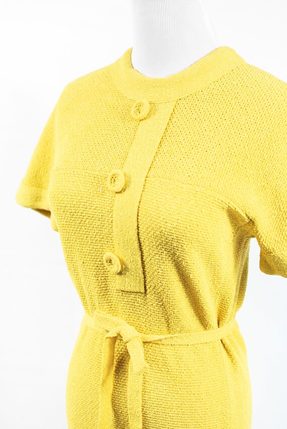 1960's Mod Bright Yellow Linen & Wool Knit Short-… - image 5