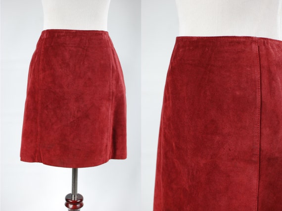 1990's Red Suede Mini Skirt