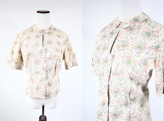 1960's Peter Pan Ditsy Floral Cotton Short-sleeve