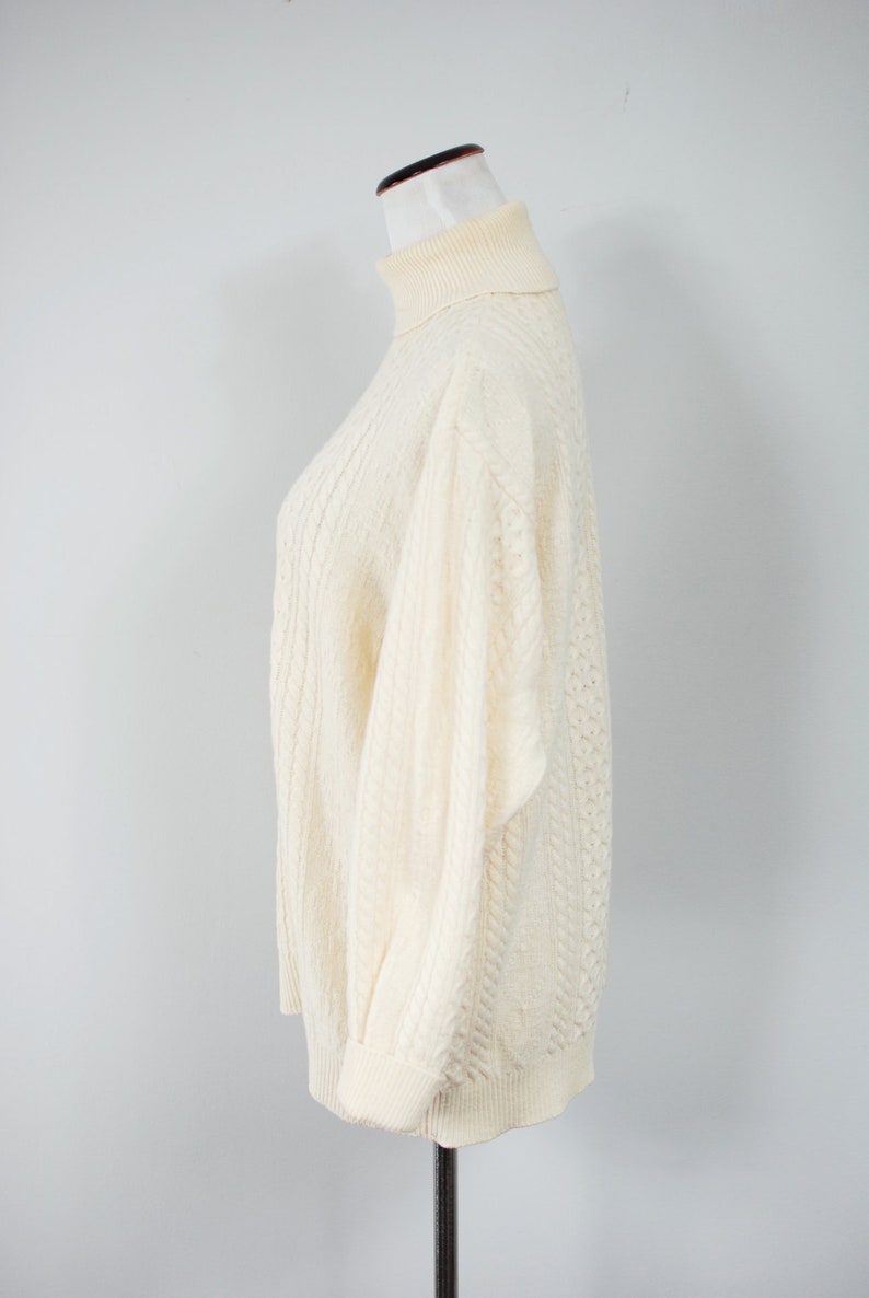 1980/'s Cream Lambswool Fisherman Italian Turtleneck Sweater