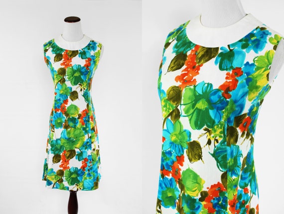 1960's Mod Floral Sleeveless Cotton Dress