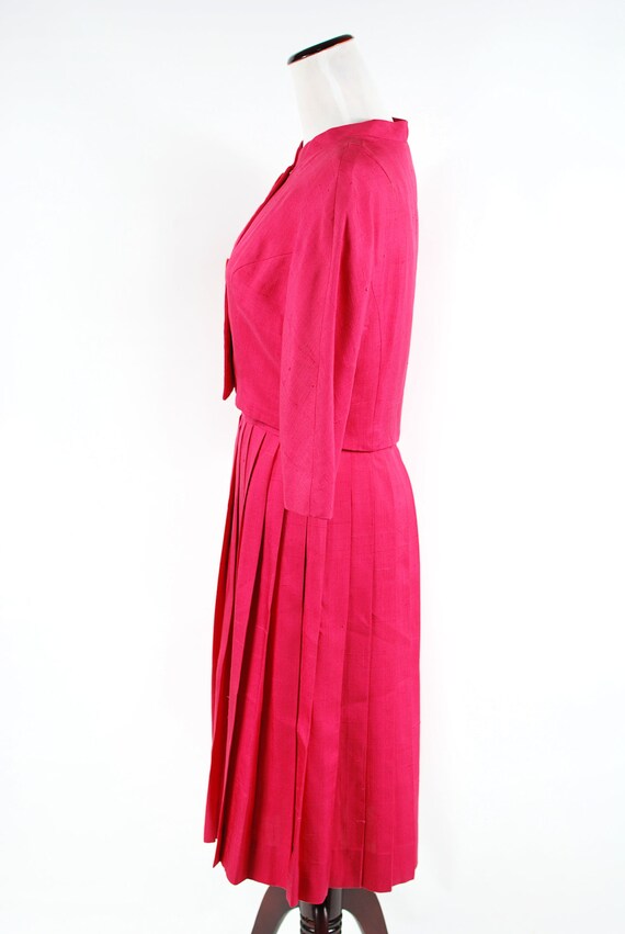 1950's Hot Pink Linen Pleated Shortsleeve Dress & Ha… Gem