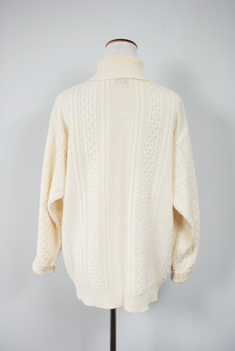 1980/'s Cream Lambswool Fisherman Italian Turtleneck Sweater