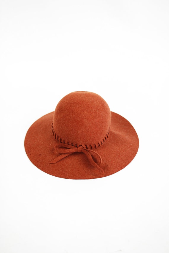1960's Rust Felted Wool Wide-brim Floppy Hat - image 4