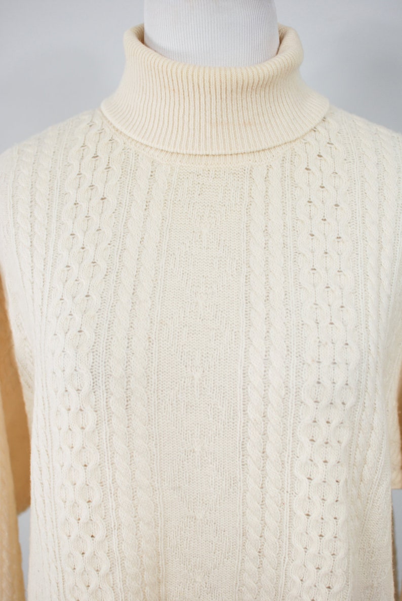 1980/'s Cream Lambswool Fisherman Italian Turtleneck Sweater