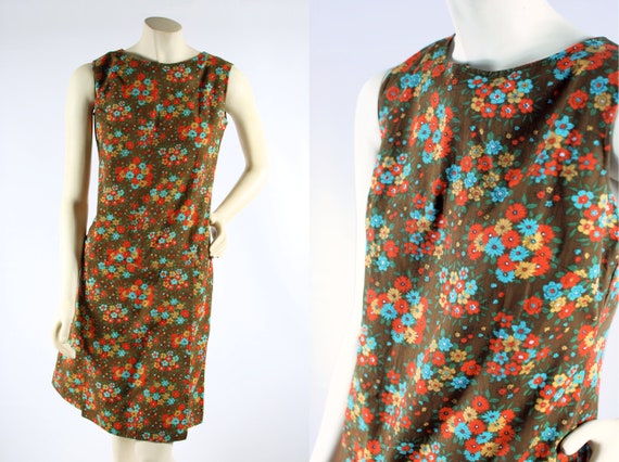 1960's Brown Floral Cotton Canvas Romper Scooter D