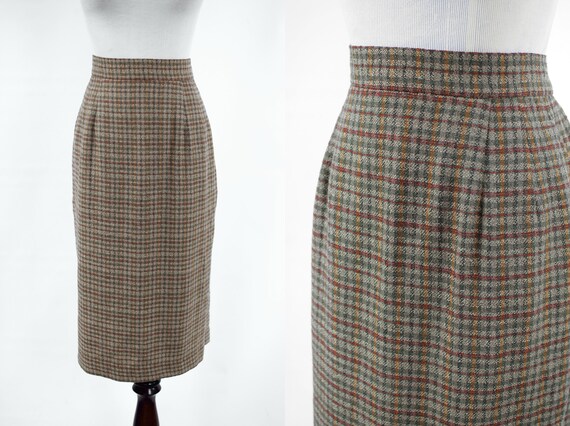 1990's 'Anne Klein' Silk & Wool Checkered High-wai
