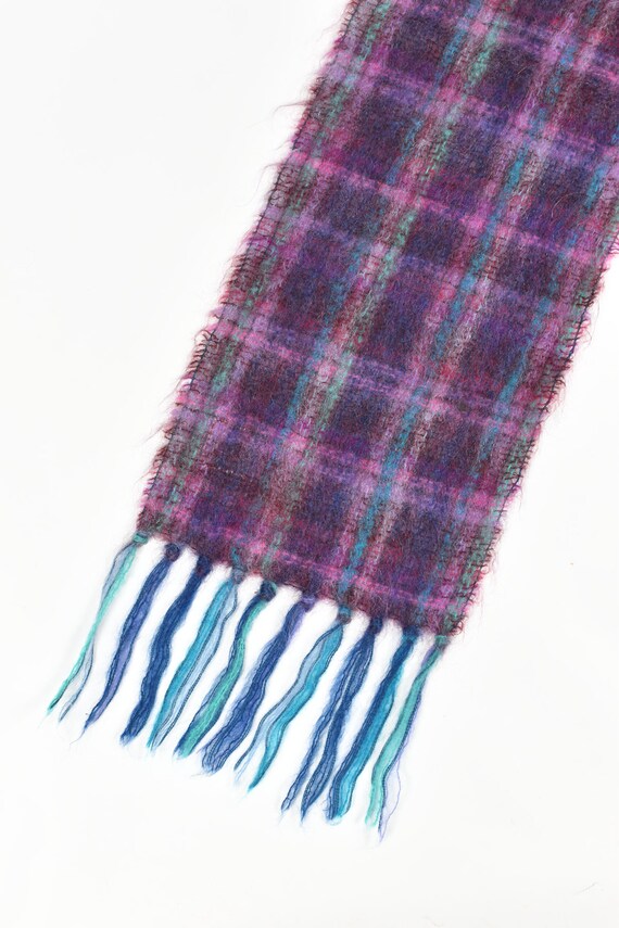 1960's Purple & Blue Plaid Mohair/ Wool Long Knit… - image 6