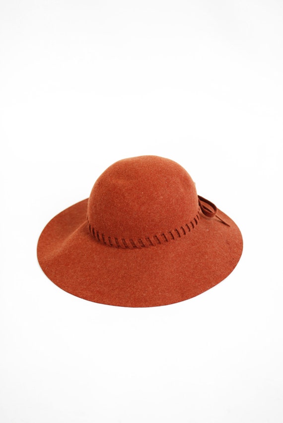 1960's Rust Felted Wool Wide-brim Floppy Hat - image 6