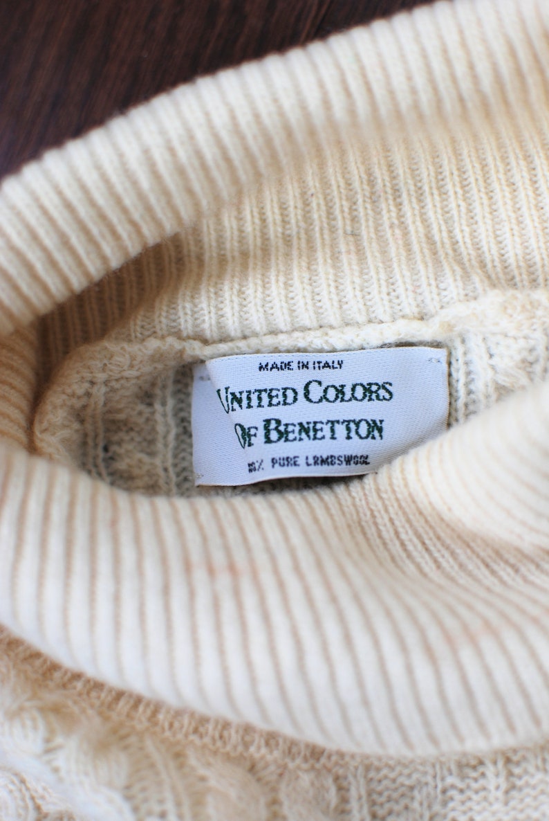 1980/'s Cream Lambswool Fisherman Italian Turtleneck Sweater
