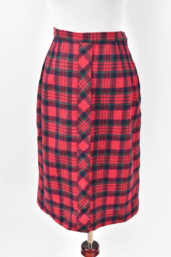 1950's 'Bobbie Brooks' Red Plaid Wool Straight Sk… - image 2