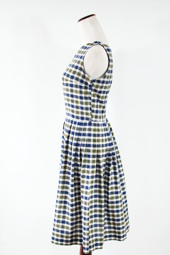 1950's Cotton Blue & Green Checkered Sleeveless D… - image 3