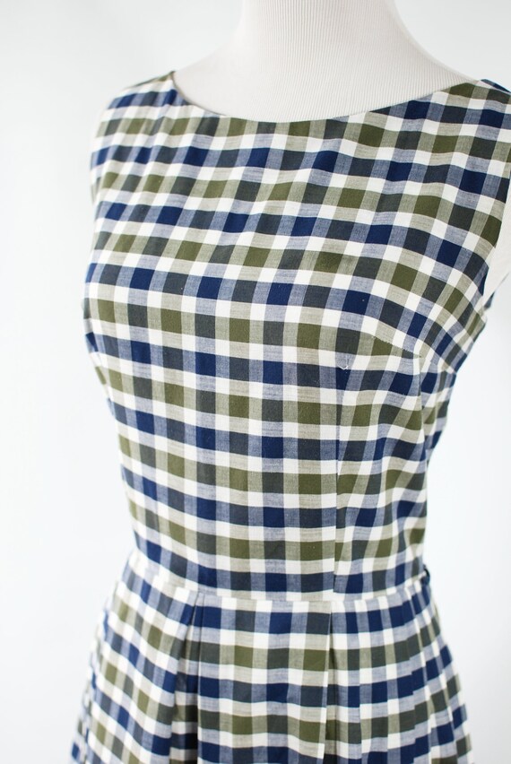 1950's Cotton Blue & Green Checkered Sleeveless D… - image 5