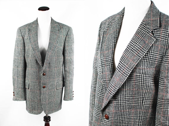 1980's Wool Black & White Houndstooth Oversized Bl