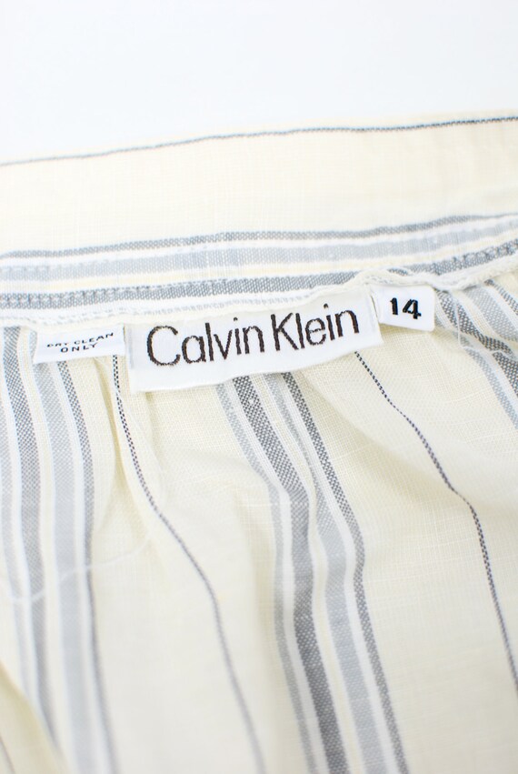1980's 'Calvin Klein' White Linen Striped High-wa… - image 6