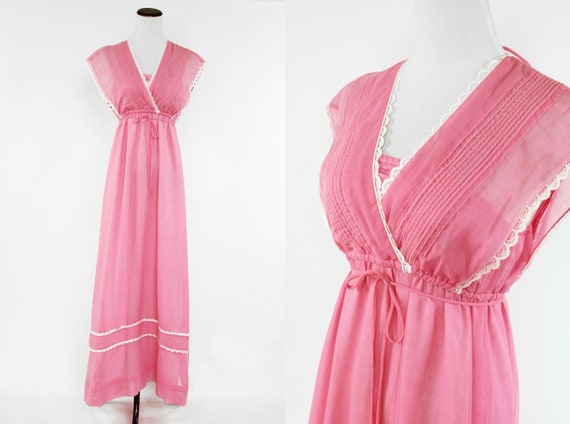 1970's Bubblegum Pink Lace Strappy Maxi Dress